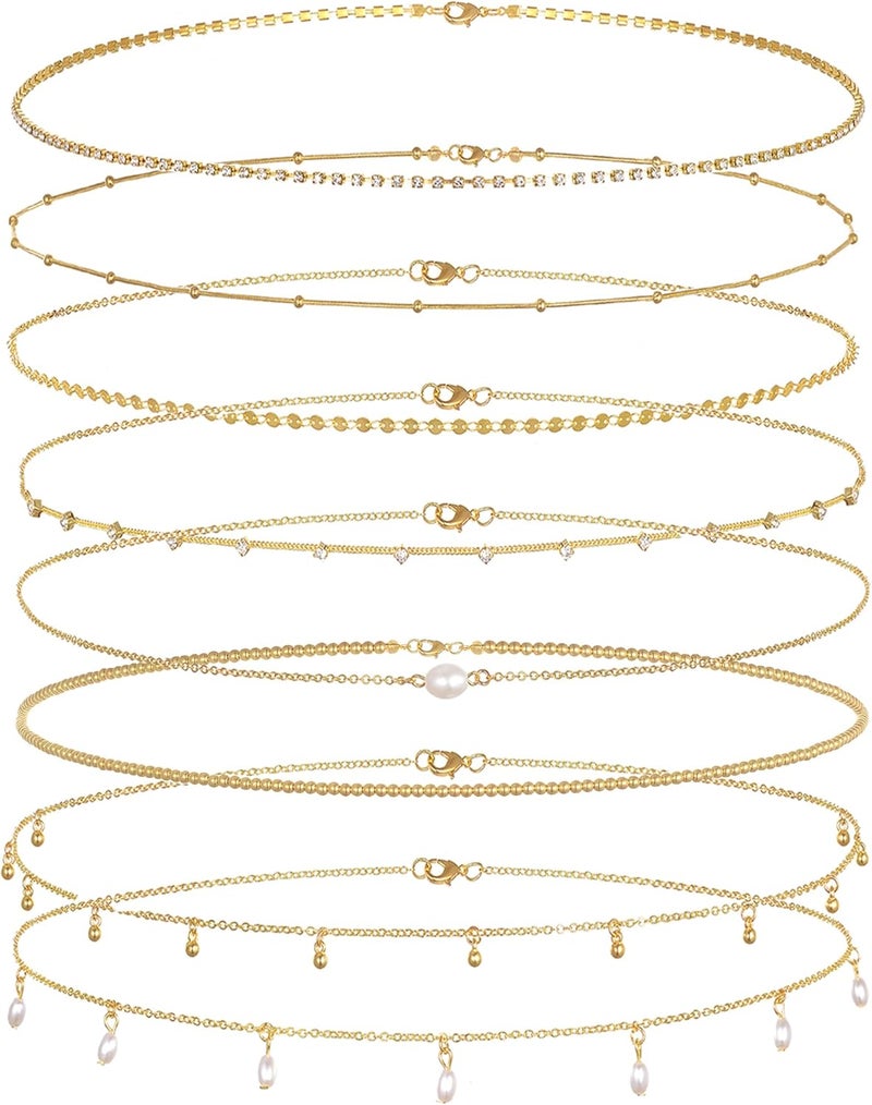 Tornito 8Pcs Waist Belly Chain CZ Heart Pearl Snake Bead Sequin Paperclip Belly Chain Summer Beach Sexy Body Chains Jewelry Accessories for Women Adjustable - Image 1